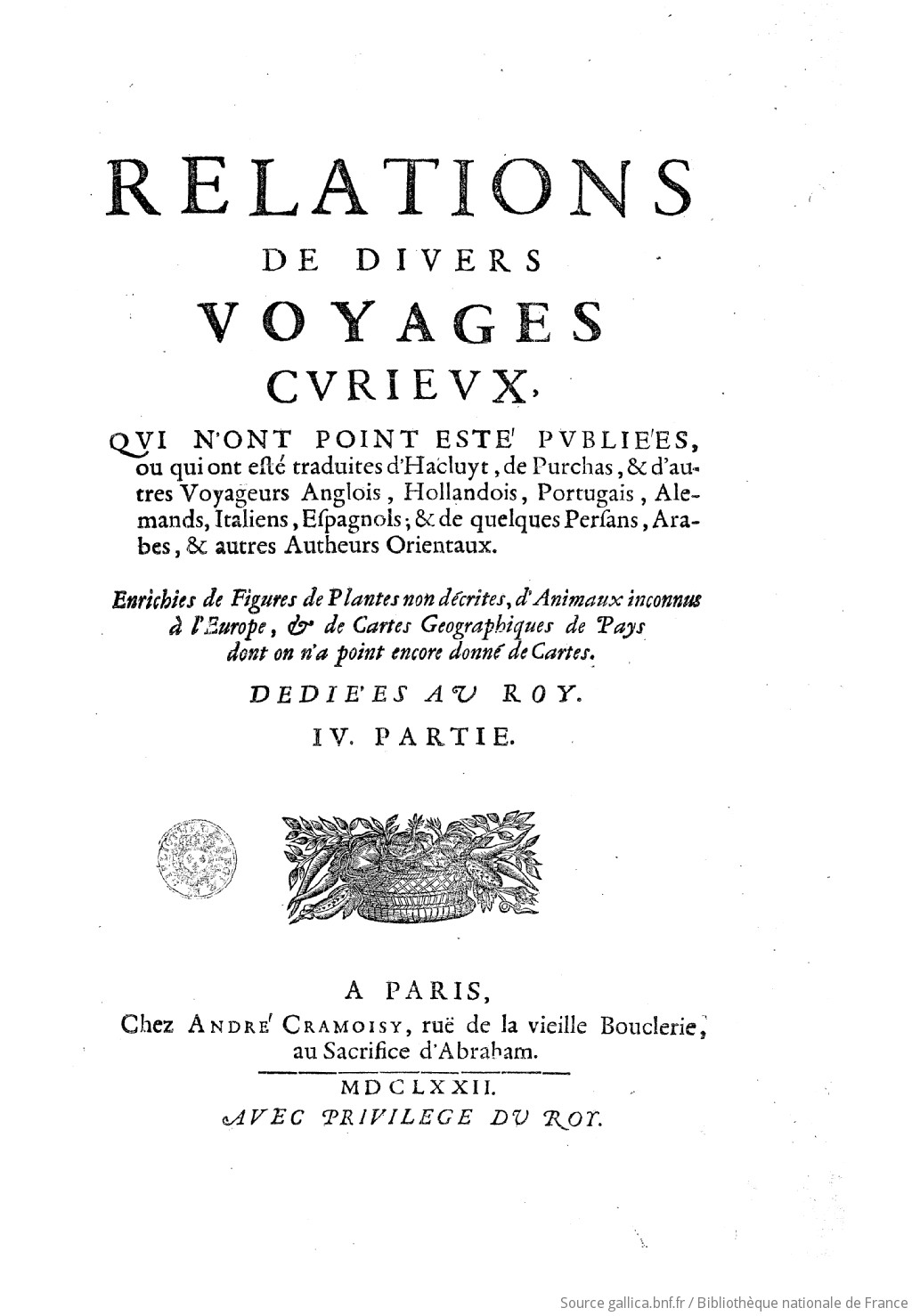 Relations de divers voyages curieux