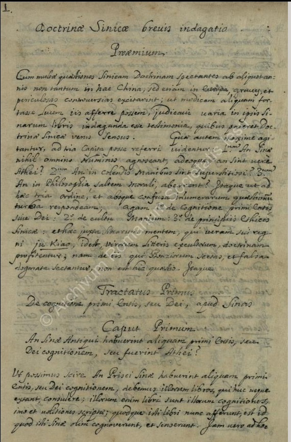 Doctrinae Sinicae brevis indagatio